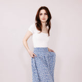 Ditsy Floral Midi Skirt for Women in Blue