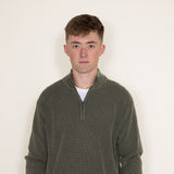 Sand Washed ¼ Zip Sweater for Men in Green