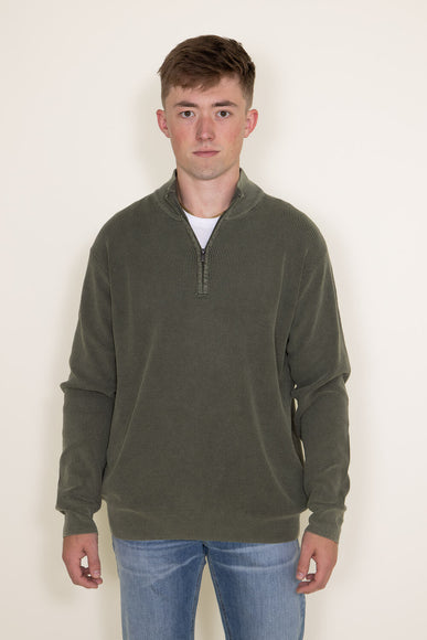 Sand Washed ¼ Zip Sweater for Men in Green