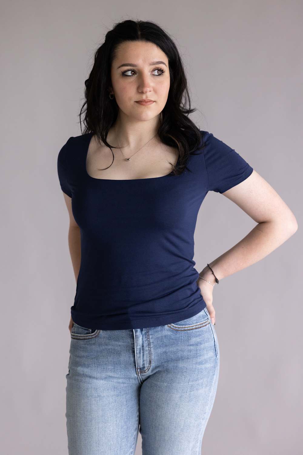 Final Touch Double Layer Knit T-Shirt for Women in Navy