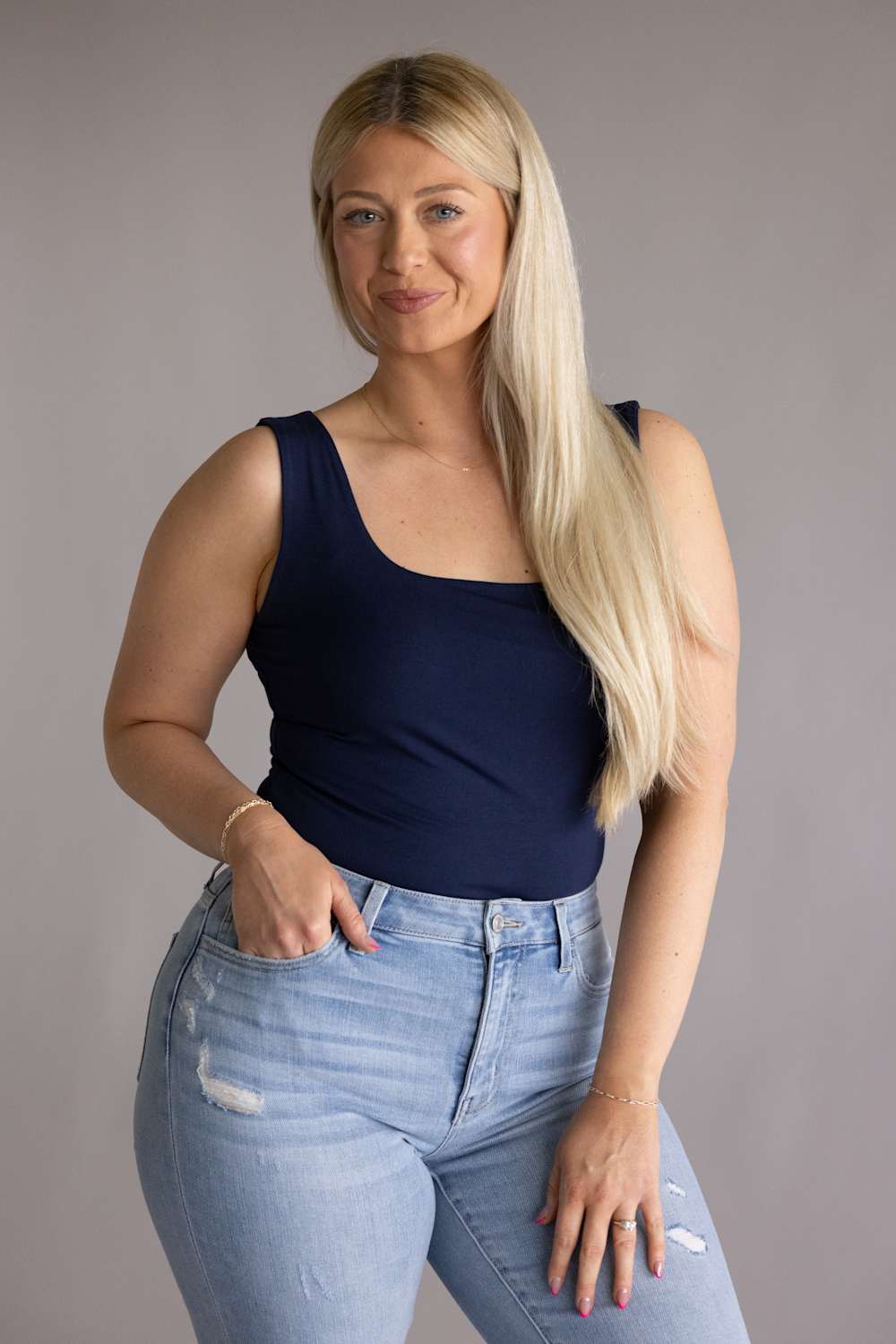 Final Touch Double Layer Tank Top for Women in Navy