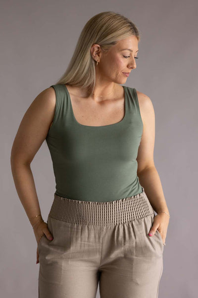 Final Touch Double Layer Tank Top for Women in Olive | VT16608