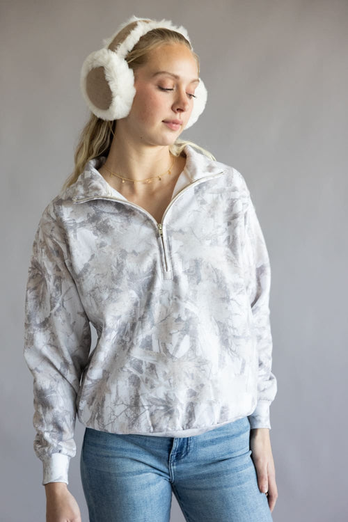 Fleece Half Zip Sweatshirt for Women in Cream Camo