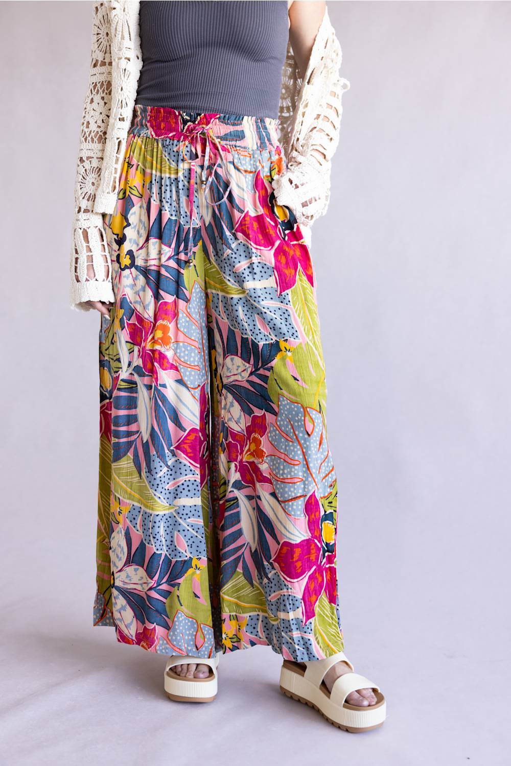 Floral Beach Pants for Women in Pink Multi