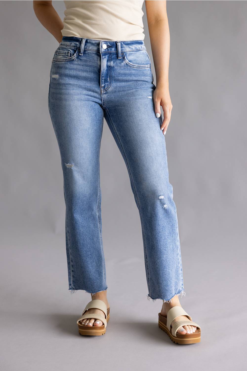 Flying Monkey High Rise Ankle Straight Fray Hem Jeans for Women