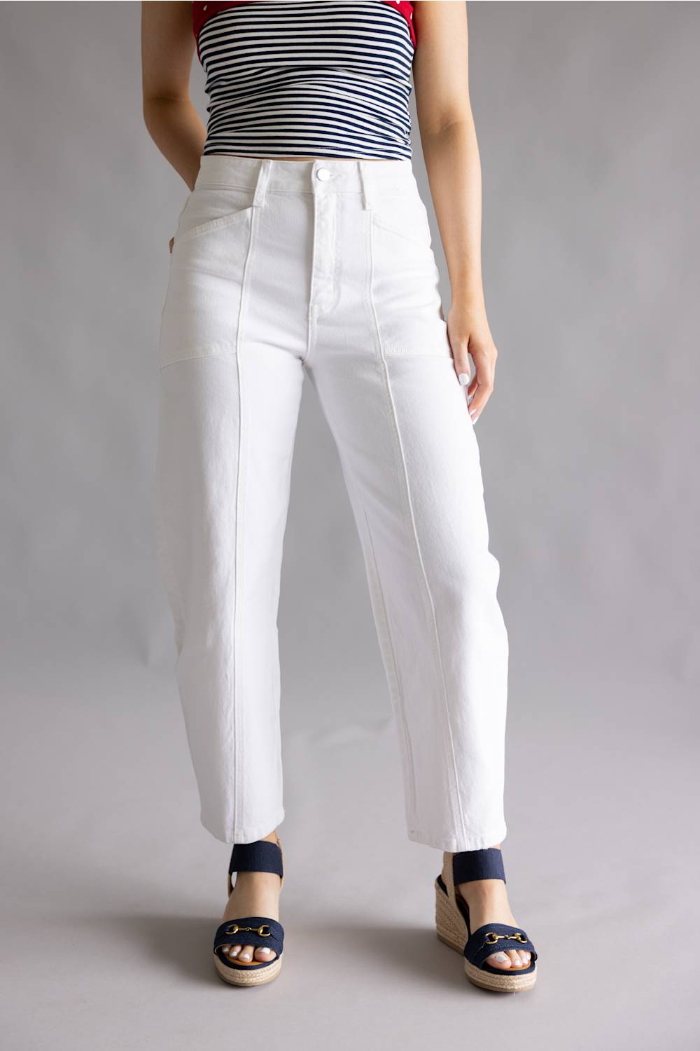 Flying Monkey High Rise Barrel Jeans for Women in White