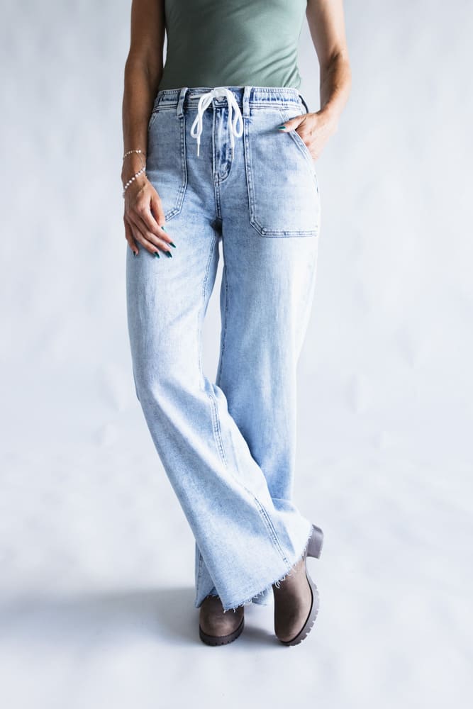 Flying Monkey High-Rise Drawstring Wide Leg Jeans for Women