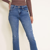 Flying Monkey Mid-Rise Destructed Hem Crop Bootcut Jeans for Women