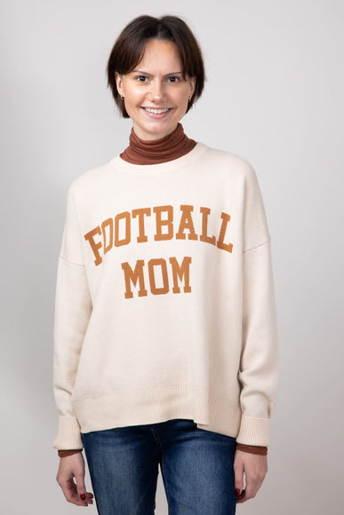 Football Mom Sweater for Women in Cream/Light Brown