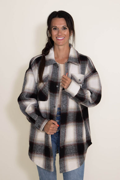 Plaid Shacket for Women in Grey/Tan