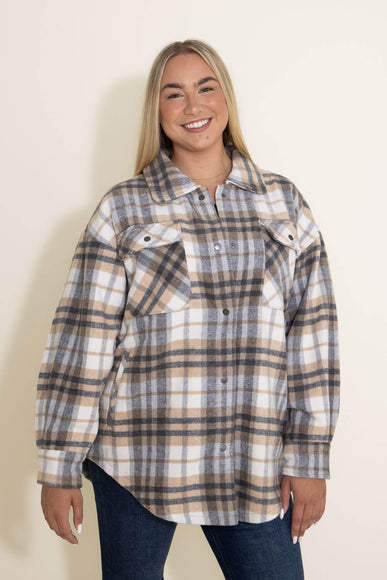 Plaid Shacket for Women in Taupe
