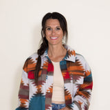 Polar Fleece Shacket for Women in Red Aztec