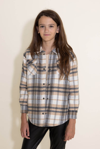 Youth Polar Fleece Shacket for Girls in Taupe