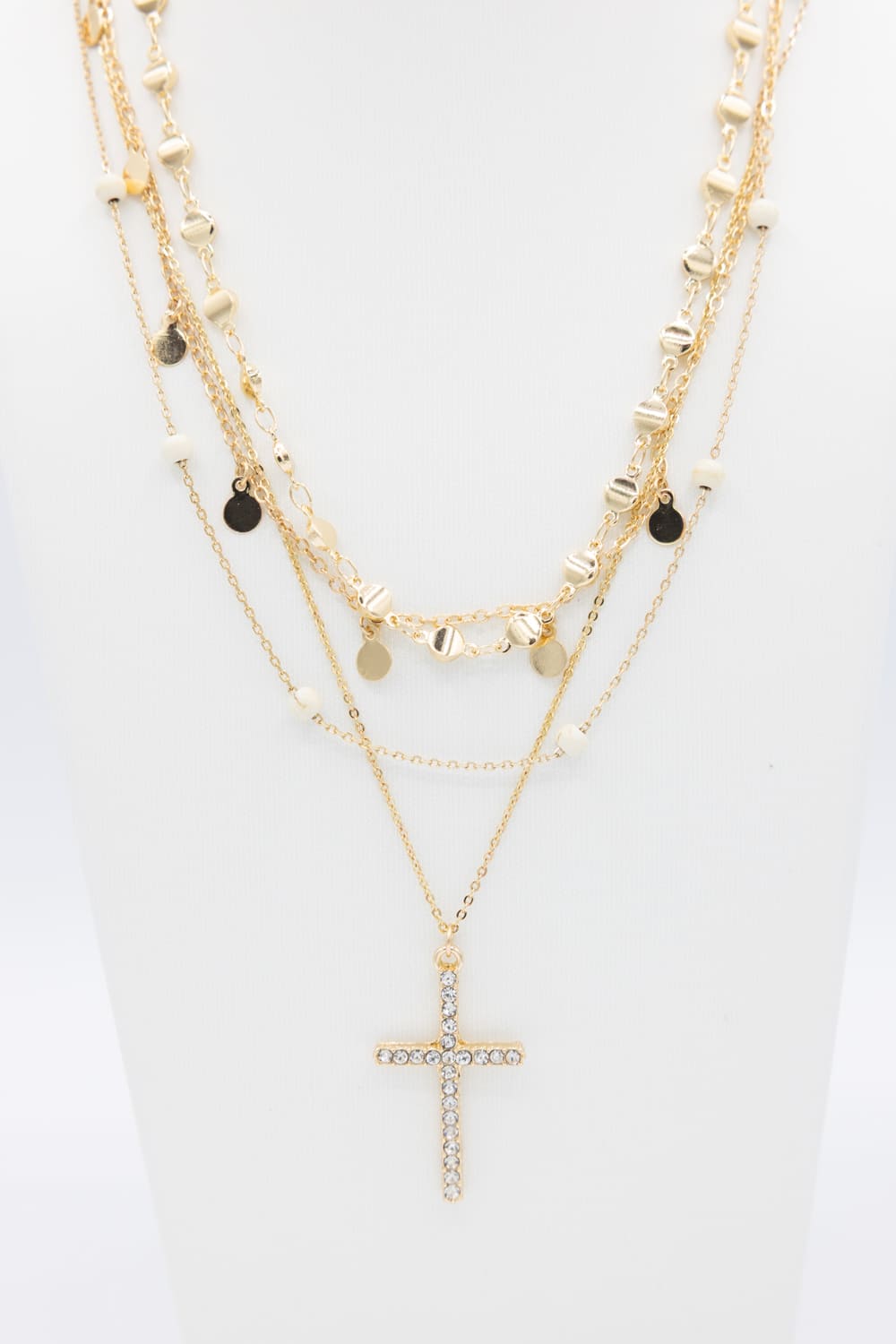 Four Layer Cross Necklace Set in Gold