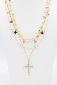 Four Layer Cross Necklace Set in Gold