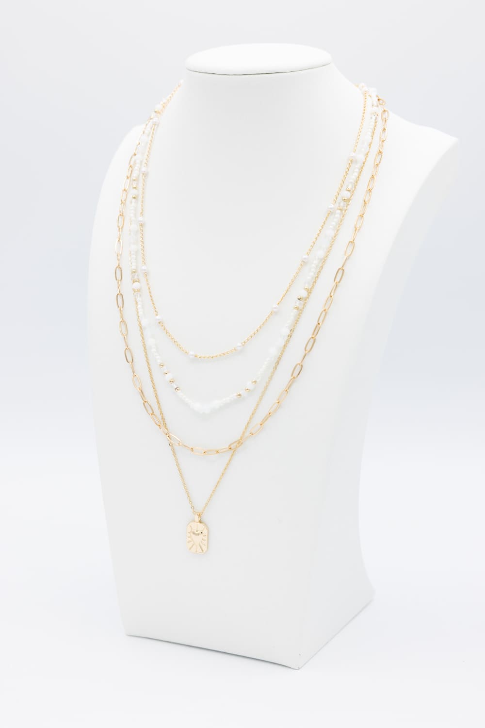 Four Layer Pearl Charm Necklace Set in Gold