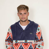 Aztec Color Block Hooded Pullover for Men in Blue