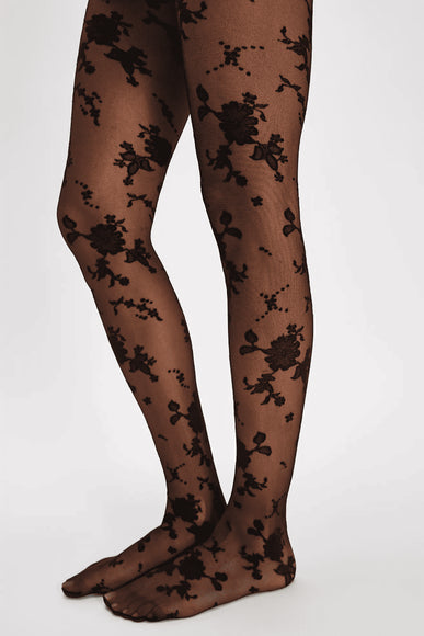 Free People Flocked Floral Tights for Women in Black