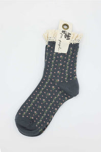 Free People Rosebud Waffle Knit Ankle Socks Charcoal