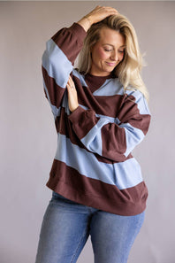 Free People We The Free Striped Oversized Crewneck for Women in Periwinkle Combo