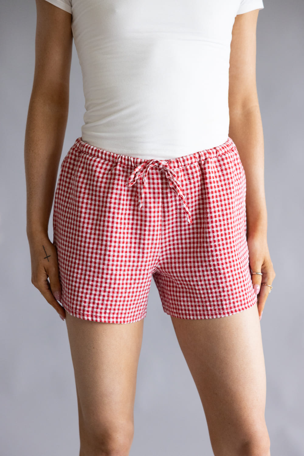 Gingham Boxer Shorts for Women in Red