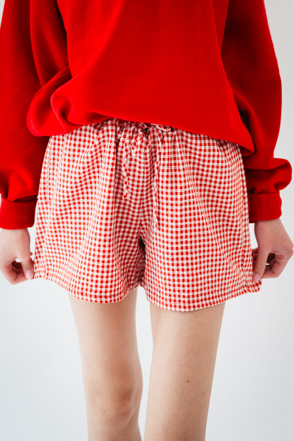 Gingham Boxer Shorts for Women in Red