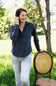 Simply Southern V-Neck Collar Top for Women in Dusk Blue