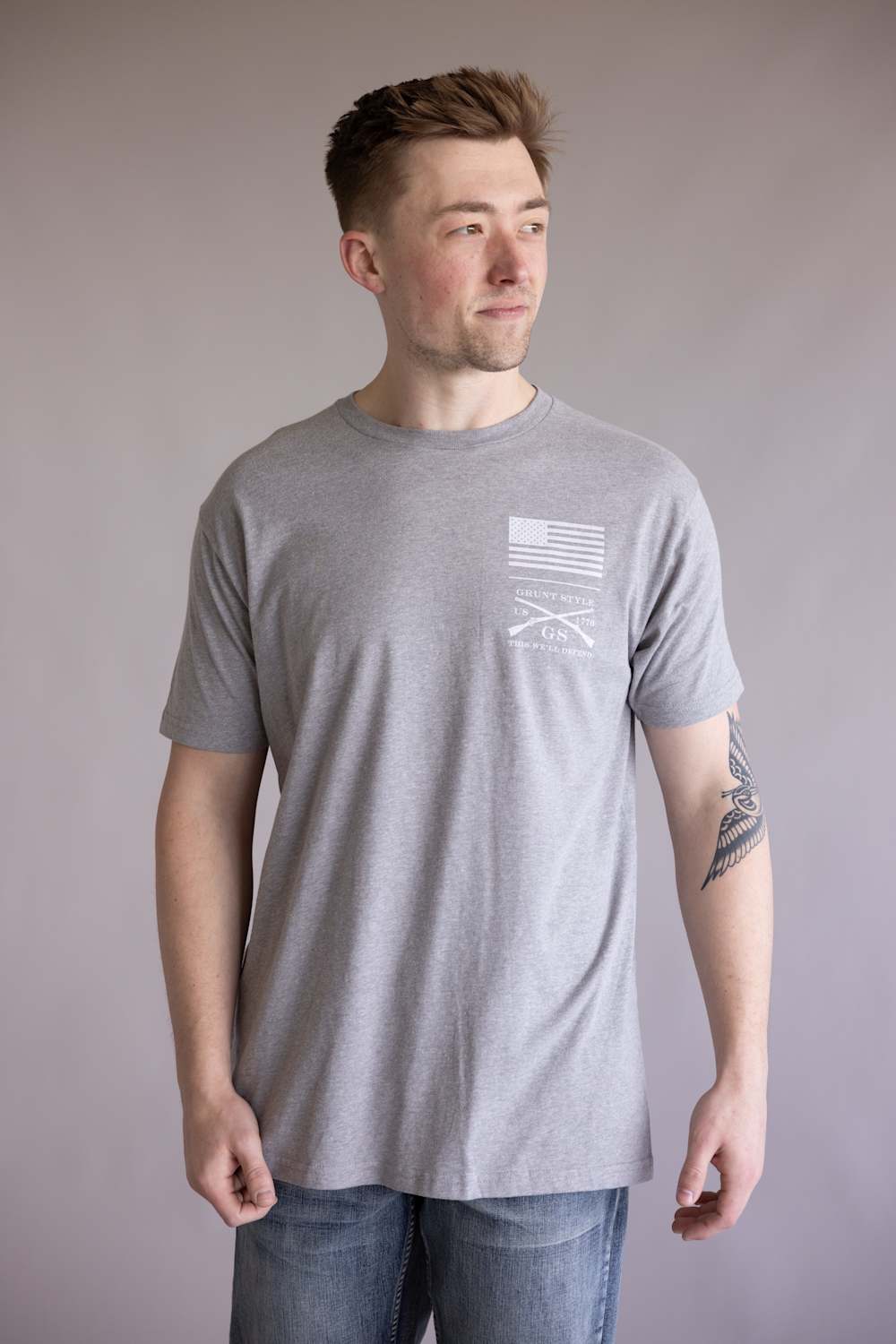 Grunt Style Red Blood Blue Collar T-Shirt for Men in Dark Heather Grey