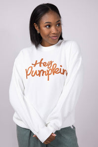1897 Active Embroidered Hey Pumpkin Sweatshirt for Women in Ivory