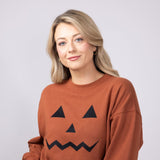 1897 Active Embroidered Pumpkin Face Sweatshirt for Women in Rust