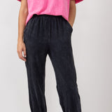 Garment Dyed Elastic Waist Jogger Pants for Women in Vintage Black