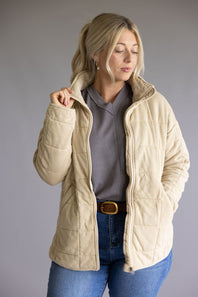 Garment Washed Quilted Jacket for Women in Beige