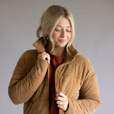 Garment Washed Quilted Jacket for Women in Brown