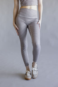 Gingham High-Rise Leggings for Women in Brown/White