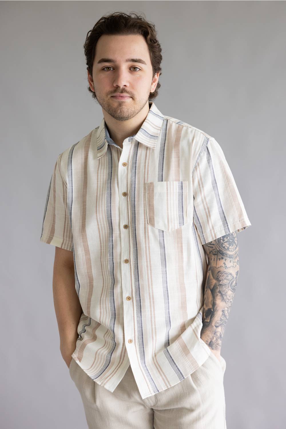 Union Rio Striped Button Down Shirt for Men in Flax