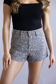 Hidden Cheetah Print Cutoff Denim Shorts for Women