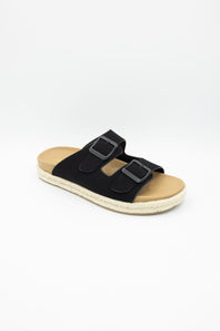 Soda Hertha Two Buckle Platform Sandals in Black
