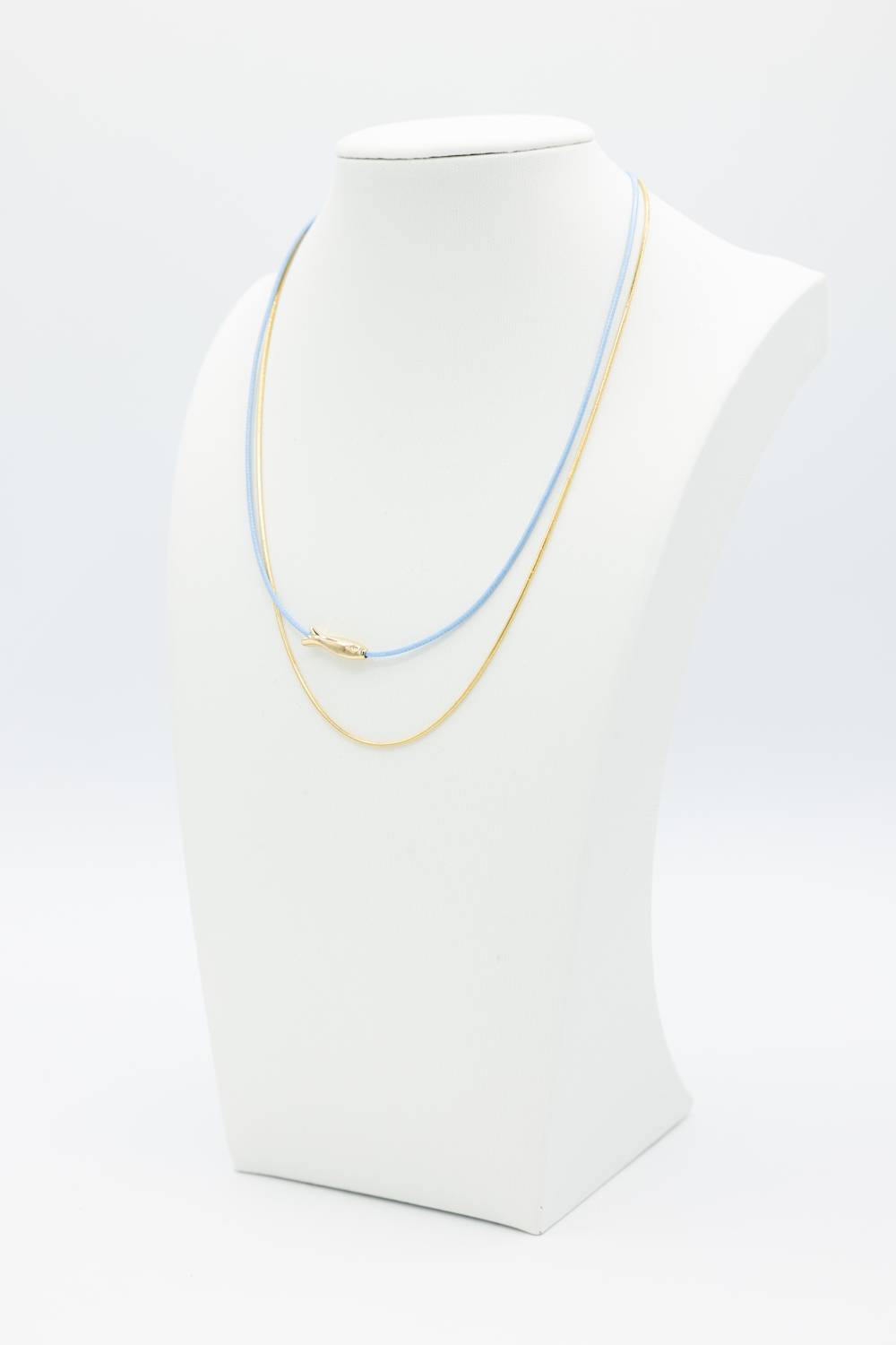 Double Layer Fish Necklace Set in Gold/Blue