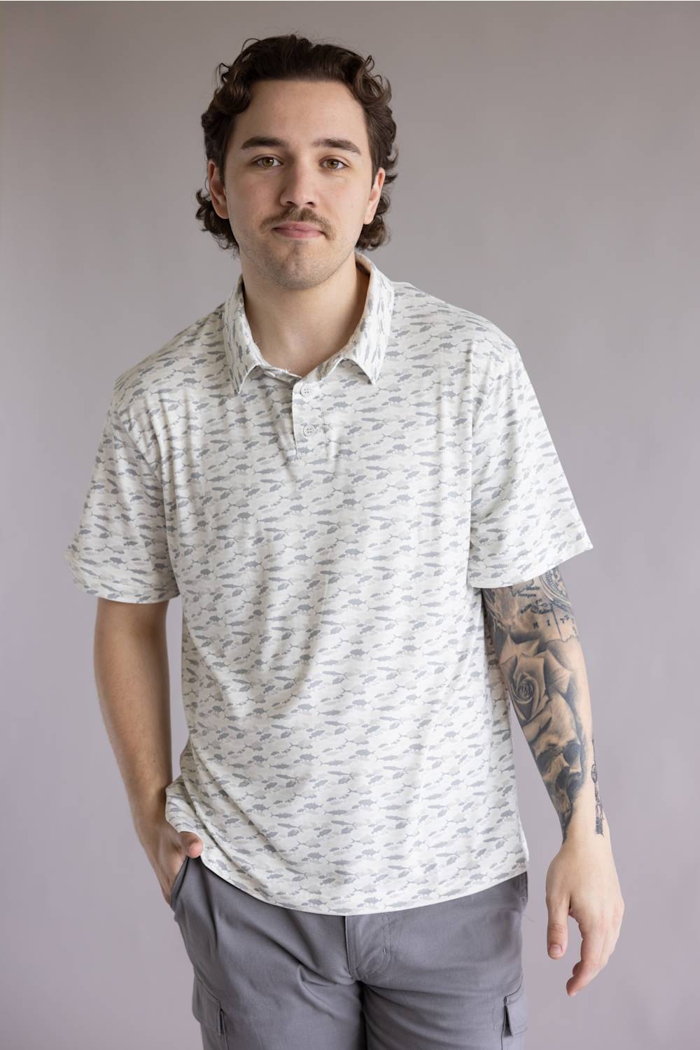 Hallstatt Fish Camo Polo for Men in Gray