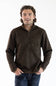 A man wearing the Hallstatt Fleece Quarter Zip Pullover for Men in Heather Brown with a full zip front, knit-like material, vertical zipper pocket on the chest, and front hand pockets.