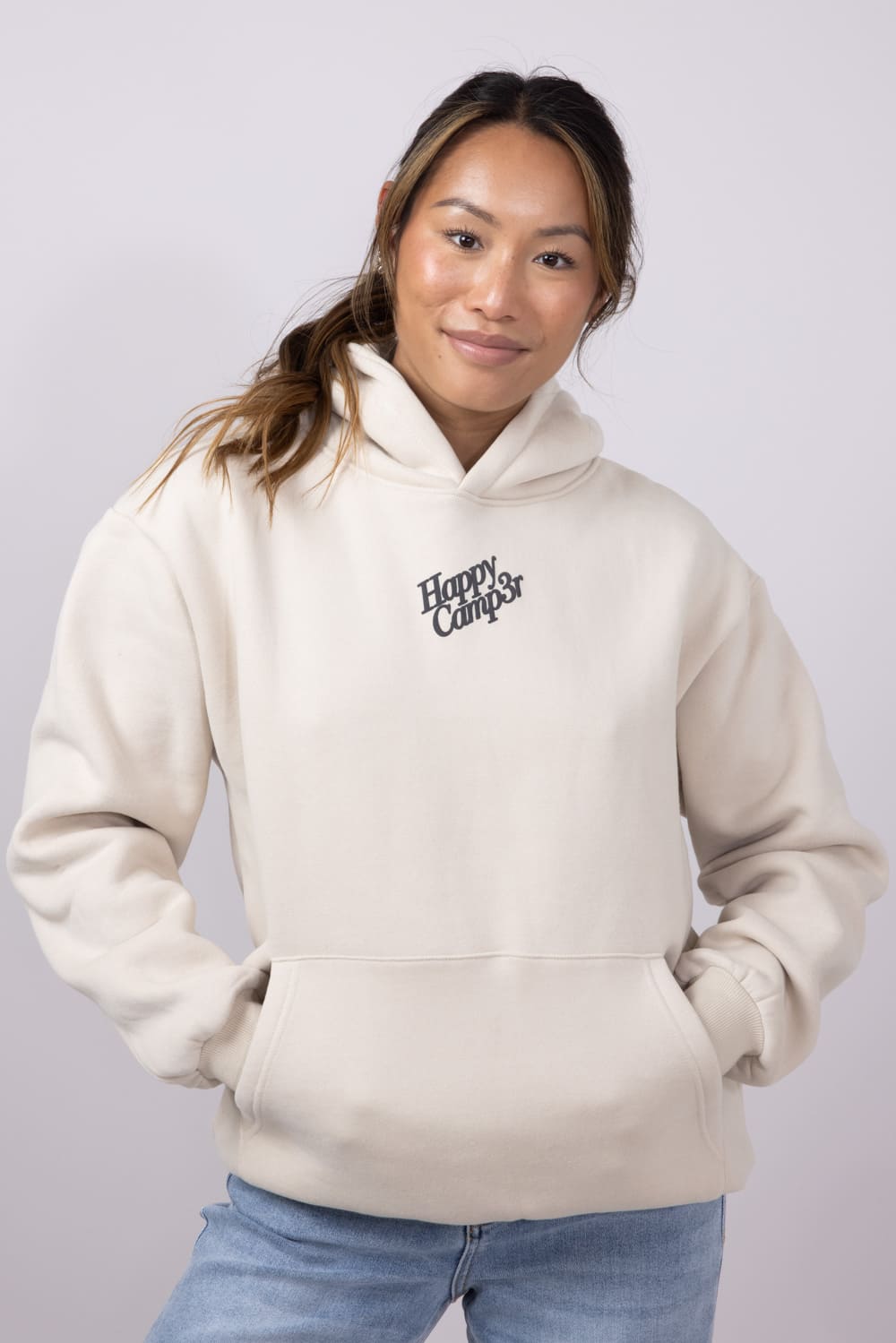 Happy Camp3r Puff Series Hoodie for Women in Beige