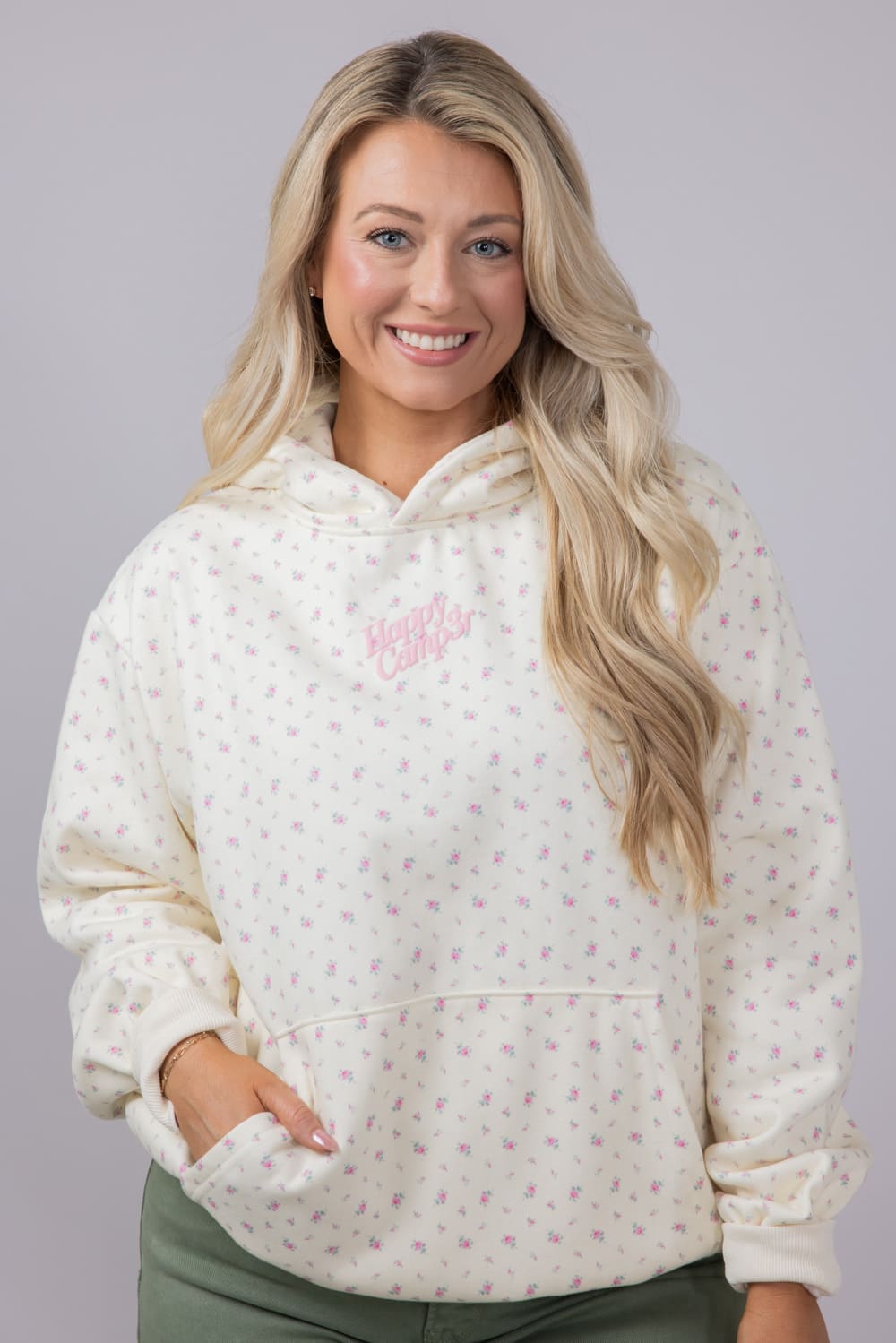 Happy Camp3r Vintage Flower Hoodie for Women in Cream