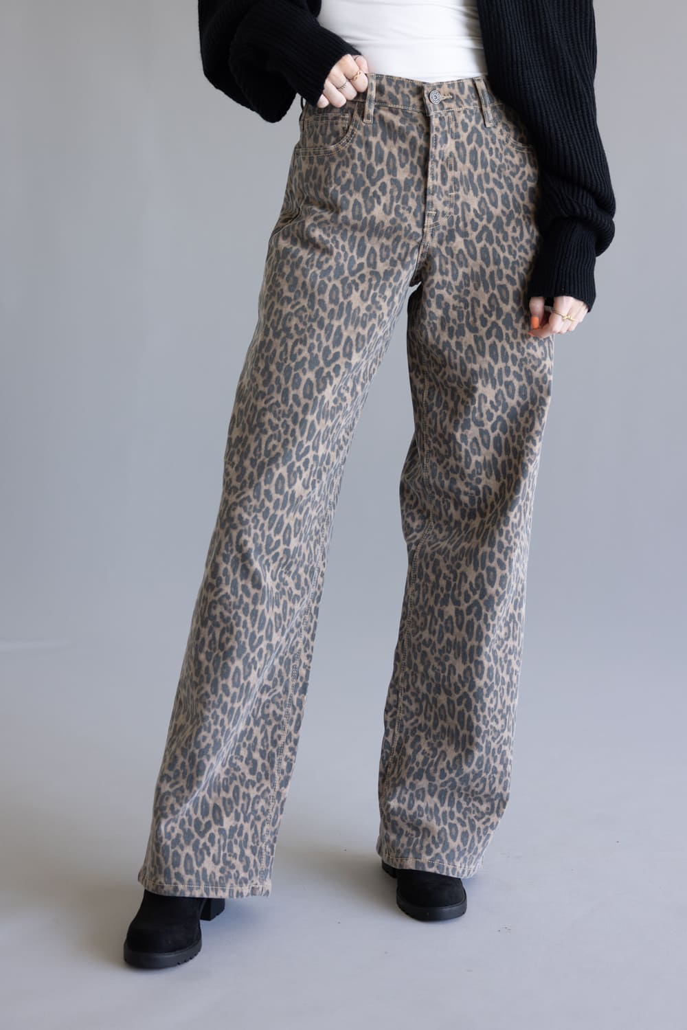 Hidden Alyx High Rise Slung Baggy Jeans for Women in Leopard Brown