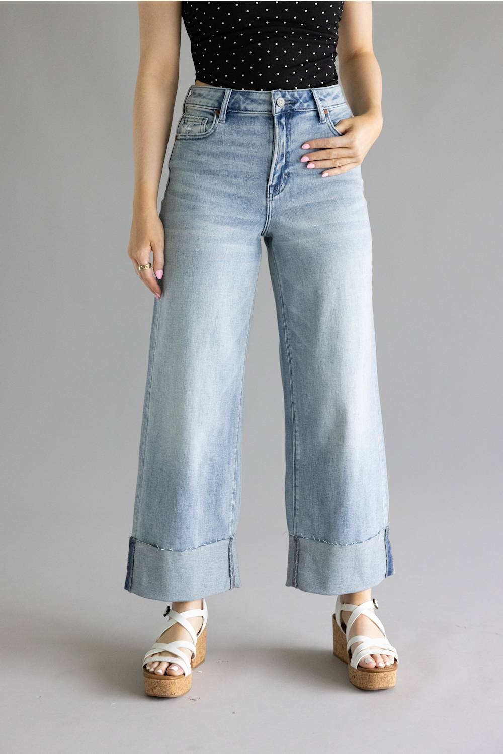 Hidden High Rise Crop Wide Cuffed Jeans for Women