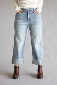 Hidden High Rise Ella Crop Straight Leg Cuffed Jeans for Women