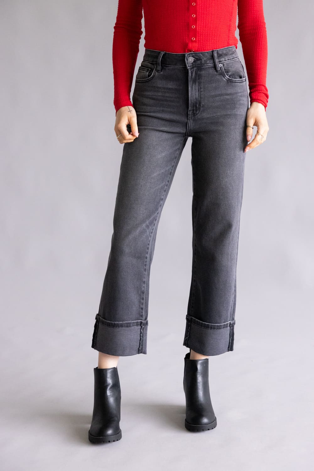Hidden High Rise Ella Straight Leg Cuffed Jeans for Women