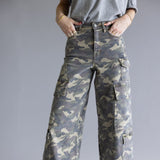Hidden Nori Camo High Rise Wide Leg Cargo Jeans for Women in Green