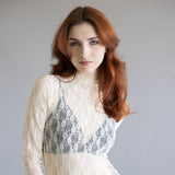 High Neck Lace Sheer Layering Top for Women in Champagne