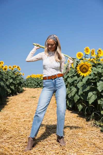 High Neck Lace Sheer Layering Top for Women in Champagne