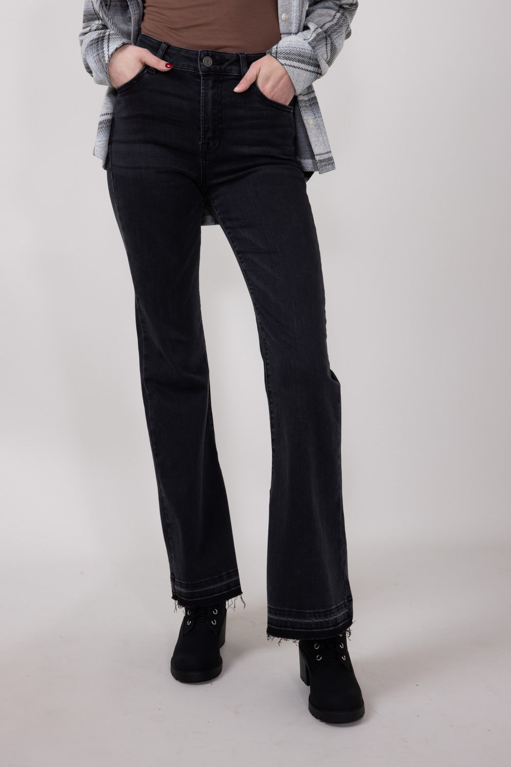 Hidden High Rise Let Out Happi Flare Jeans for Women in Black